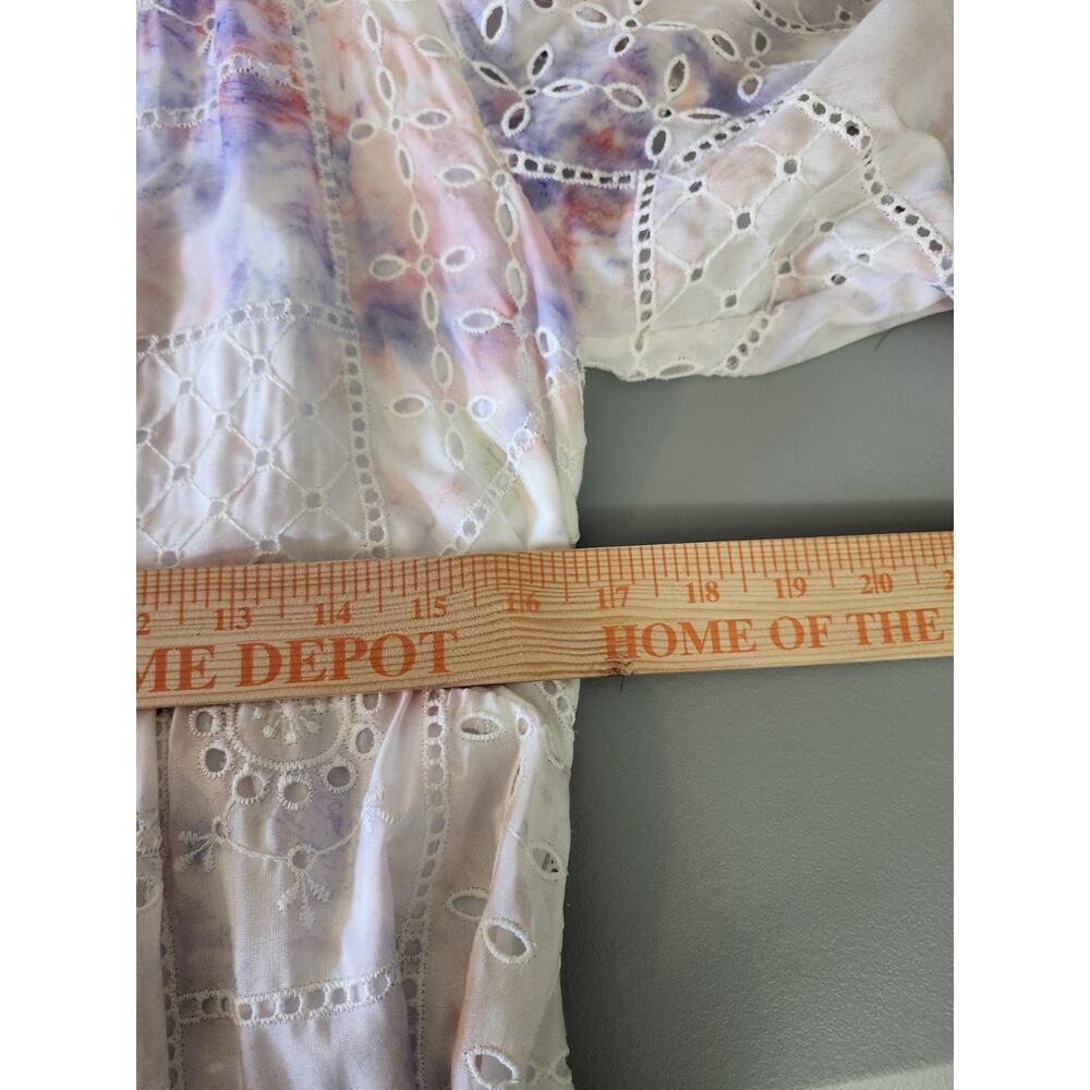 Valerie Khalfon Paris Maxi Dress Size 40/ 8 White Pink Purple Eyelet Embroidered - Picture 5 of 6